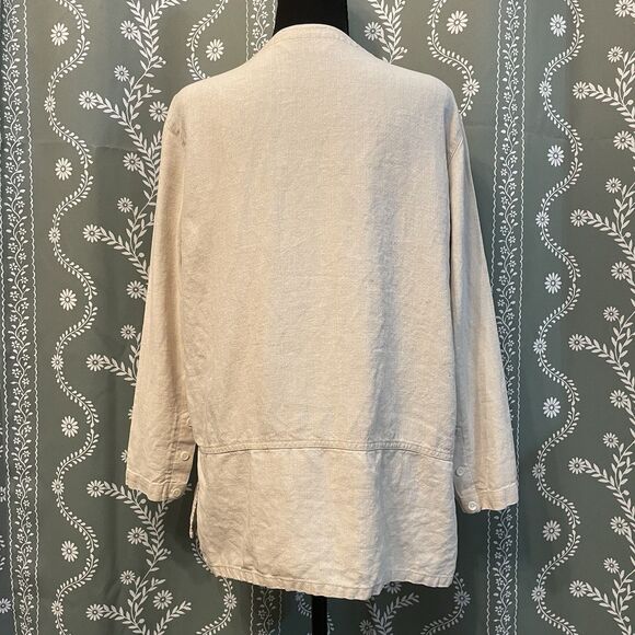 LL Bean 100% Linen Tunic Natural Oatmeal Casual Shirt Women's Petite Small - Picture 3 of 10